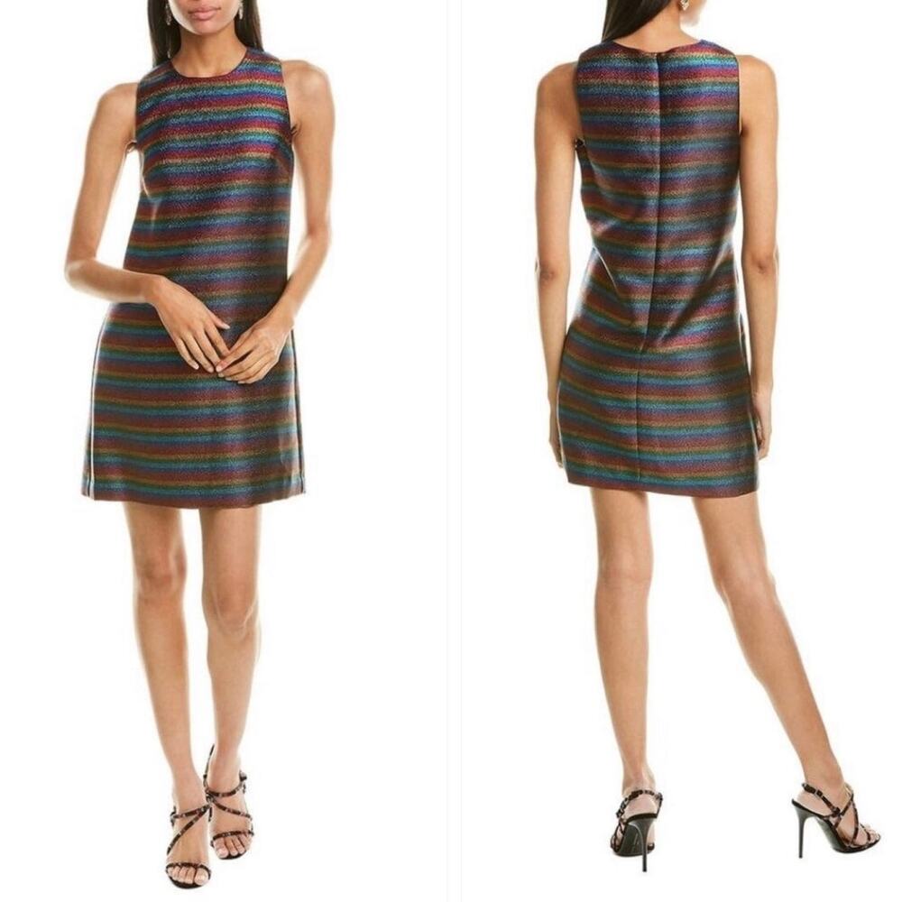 Trina Turk Liza Dress Multicolor Striped Metallic Shift Dress Mini Dress Size 8